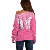 New Zealand Breast Cancer Awareness Off Shoulder Sweater Maori Butterfly Pink Ribbon - Polynesian Pride