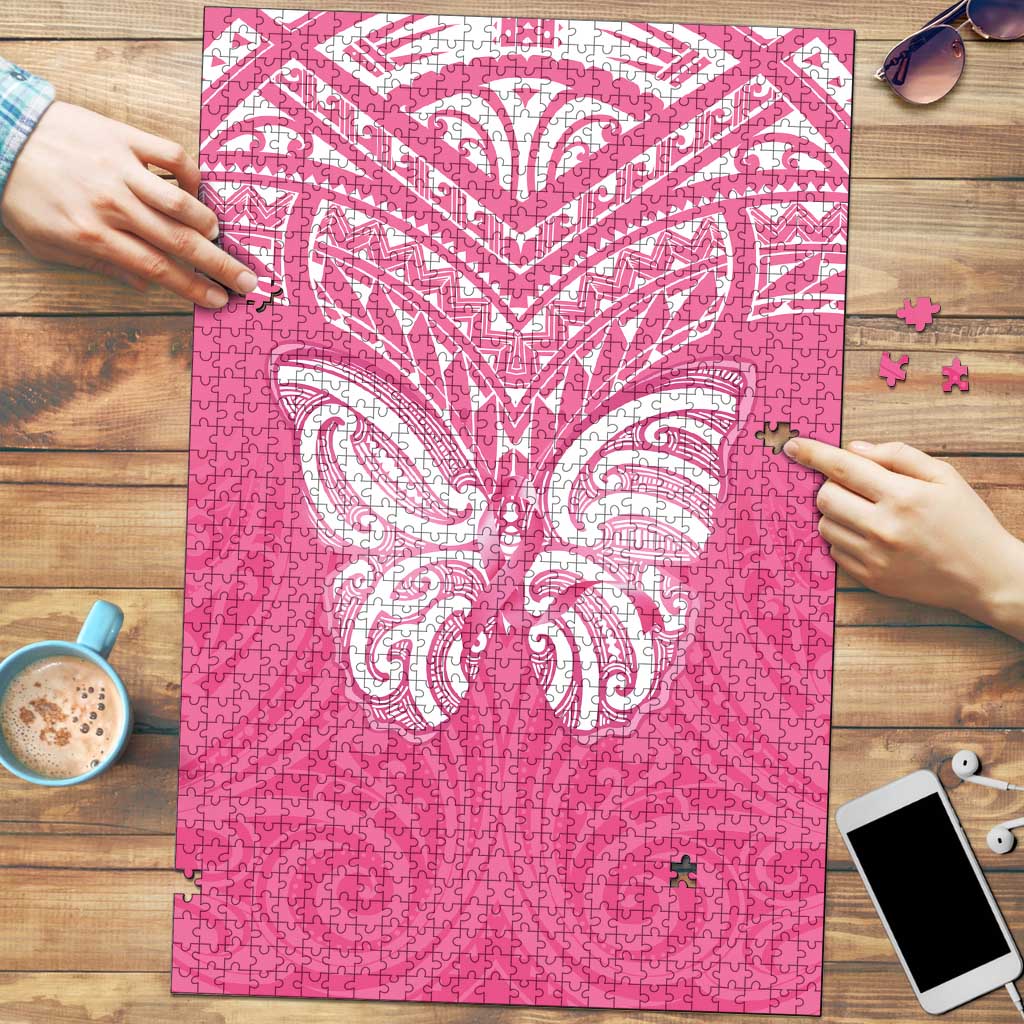 New Zealand Breast Cancer Awareness Puzzle Maori Butterfly Pink Ribbon - Polynesian Pride