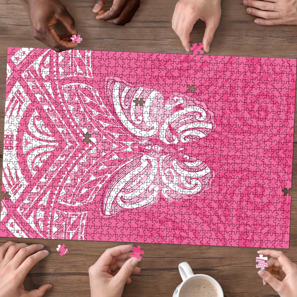 New Zealand Breast Cancer Awareness Puzzle Maori Butterfly Pink Ribbon - Polynesian Pride