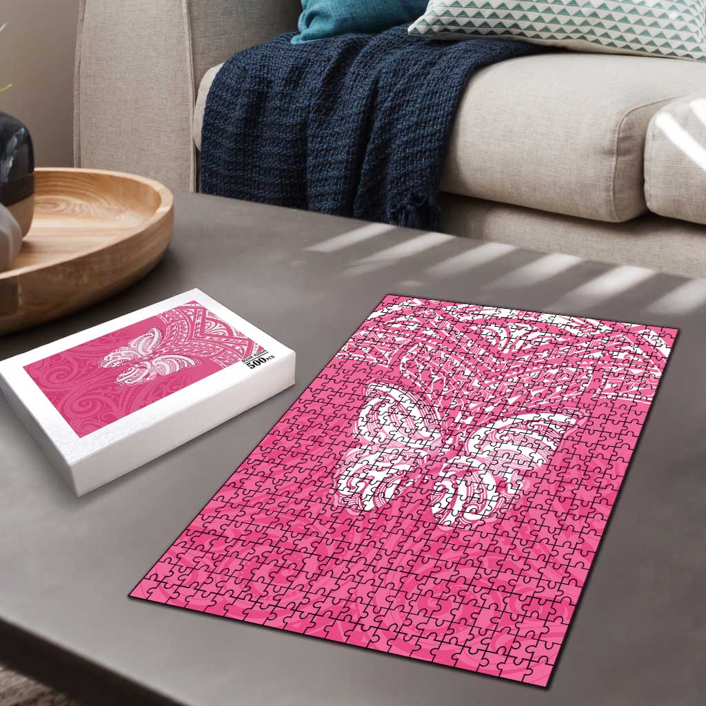 New Zealand Breast Cancer Awareness Puzzle Maori Butterfly Pink Ribbon - Polynesian Pride