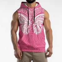 New Zealand Breast Cancer Awareness Sleeveless Hoodie Maori Butterfly Pink Ribbon - Polynesian Pride
