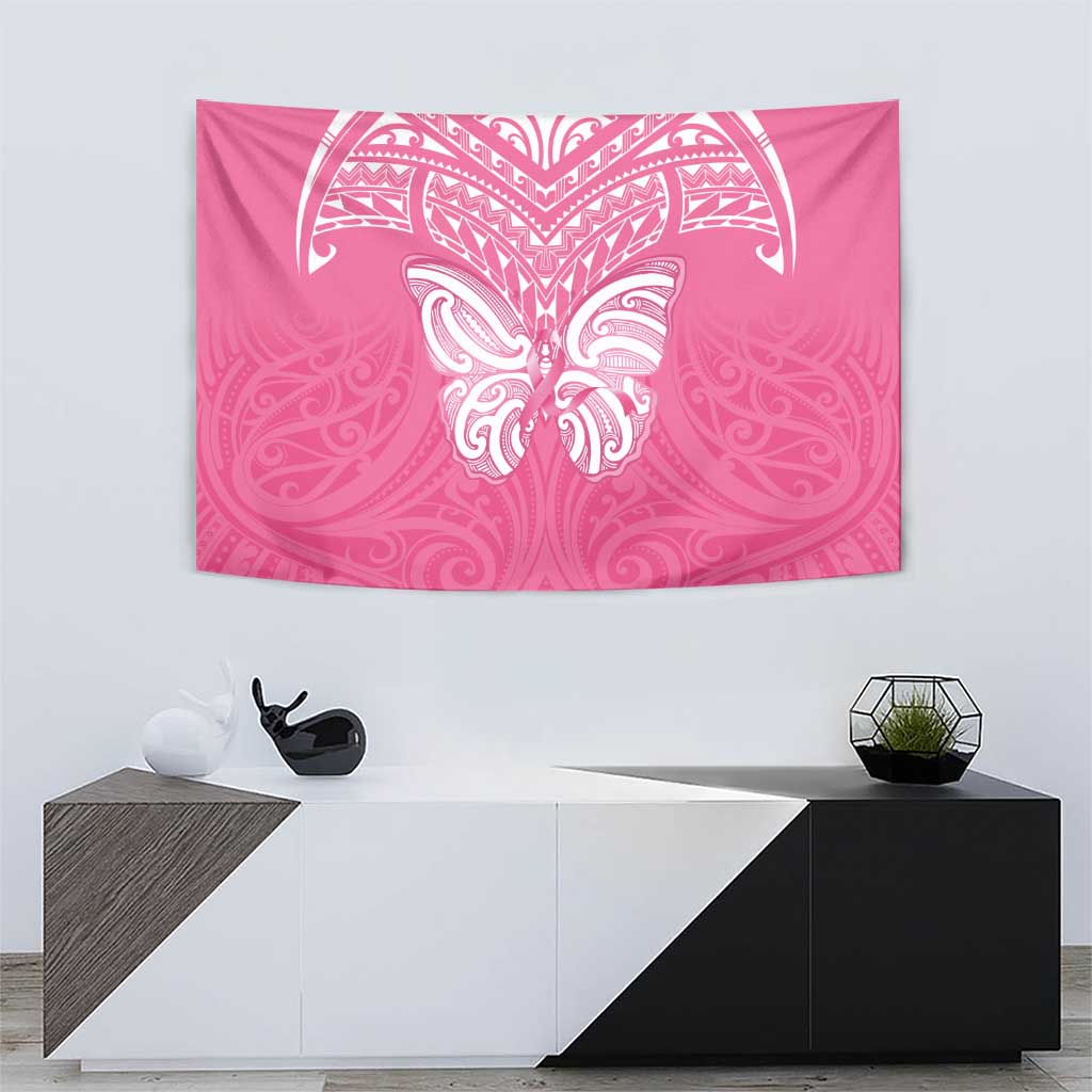 New Zealand Breast Cancer Awareness Tapestry Maori Butterfly Pink Ribbon - Polynesian Pride