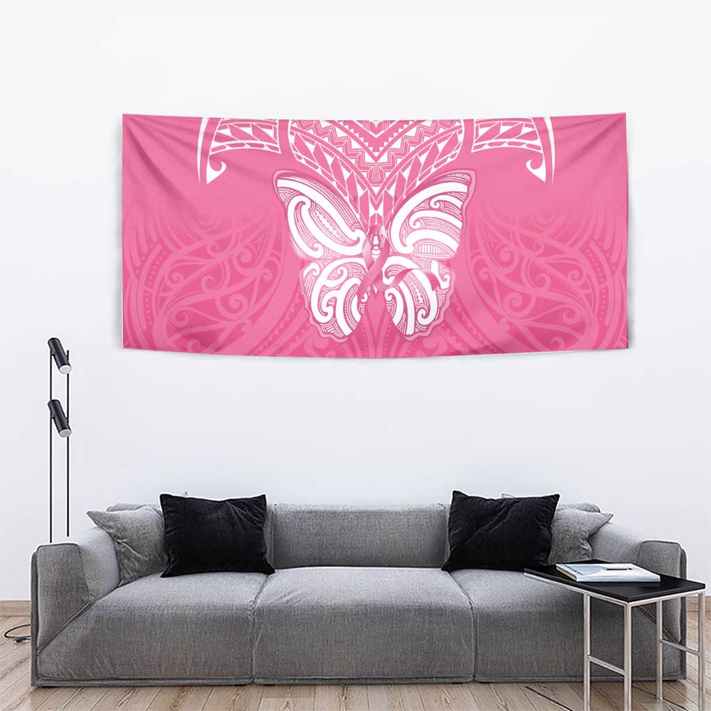 New Zealand Breast Cancer Awareness Tapestry Maori Butterfly Pink Ribbon - Polynesian Pride