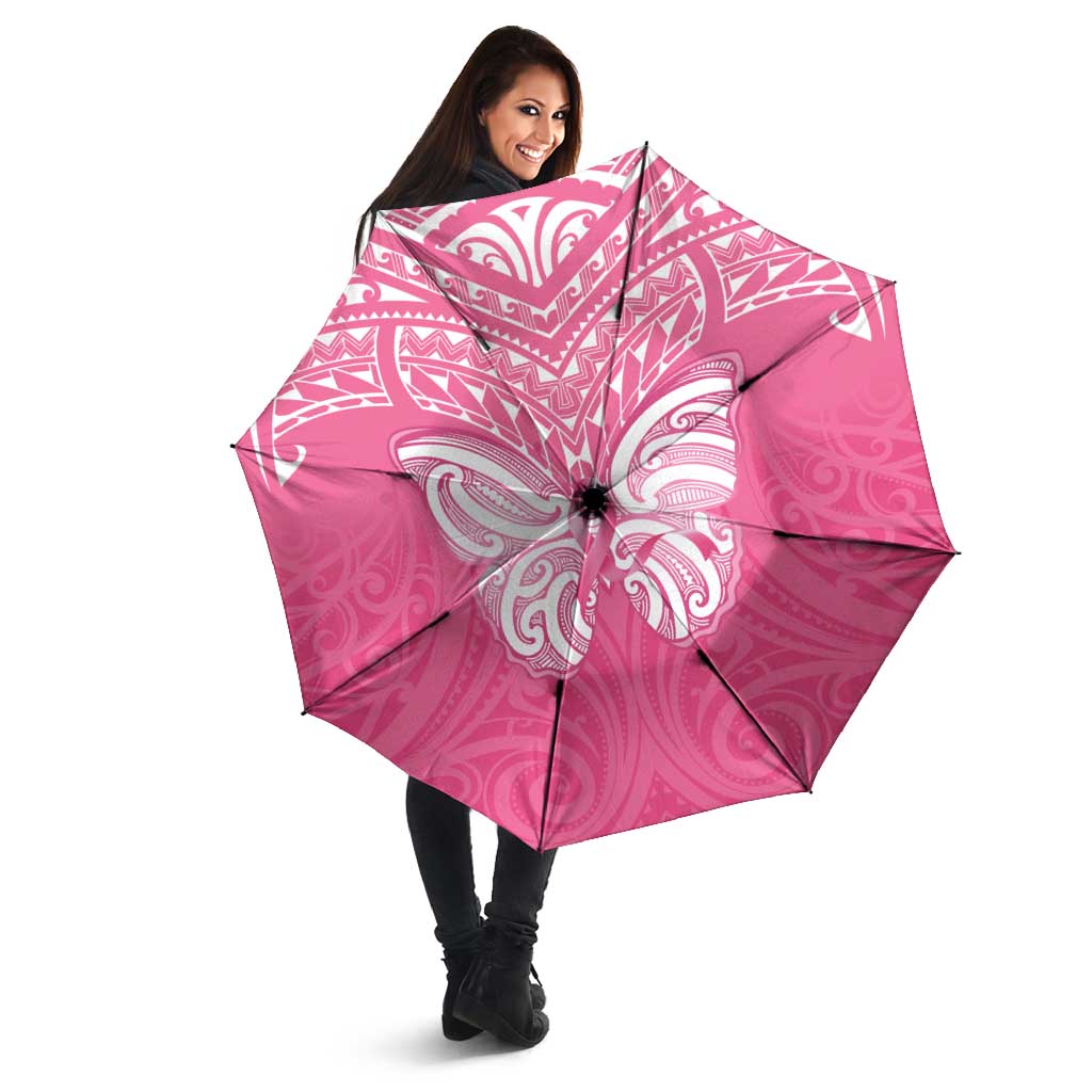 New Zealand Breast Cancer Awareness Umbrella Maori Butterfly Pink Ribbon - Polynesian Pride