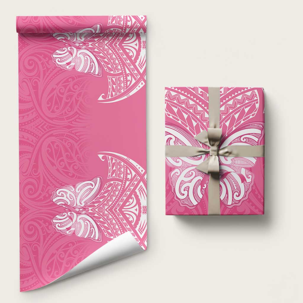 New Zealand Breast Cancer Awareness Wrapping Paper Maori Butterfly Pink Ribbon - Polynesian Pride