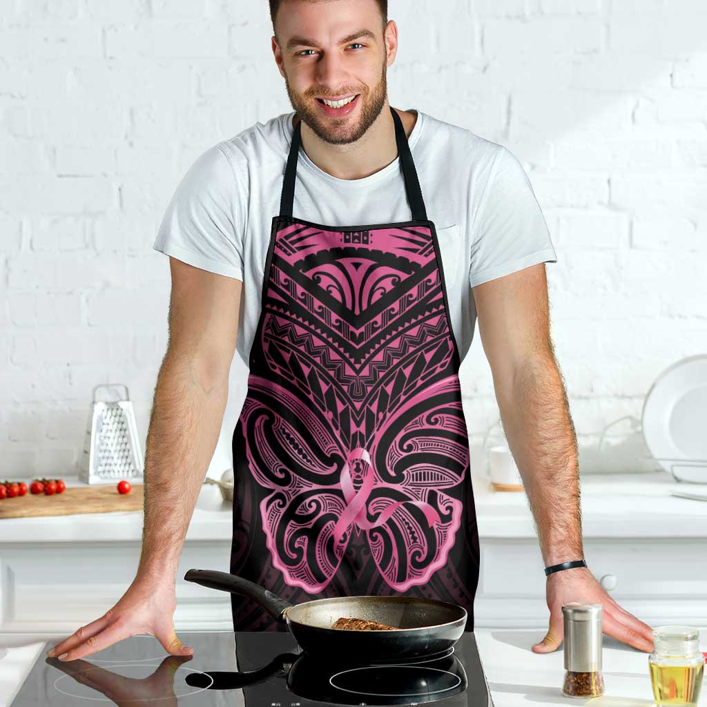 New Zealand Breast Cancer Awareness Apron Maori Butterfly Pink Ribbon Black Version - Polynesian Pride