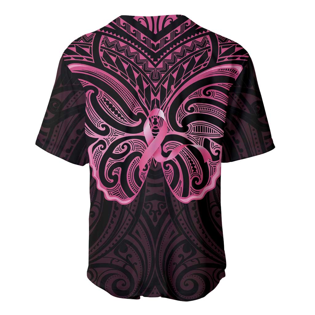 New Zealand Breast Cancer Awareness Baseball Jersey Maori Butterfly Pink Ribbon Black Version - Polynesian Pride