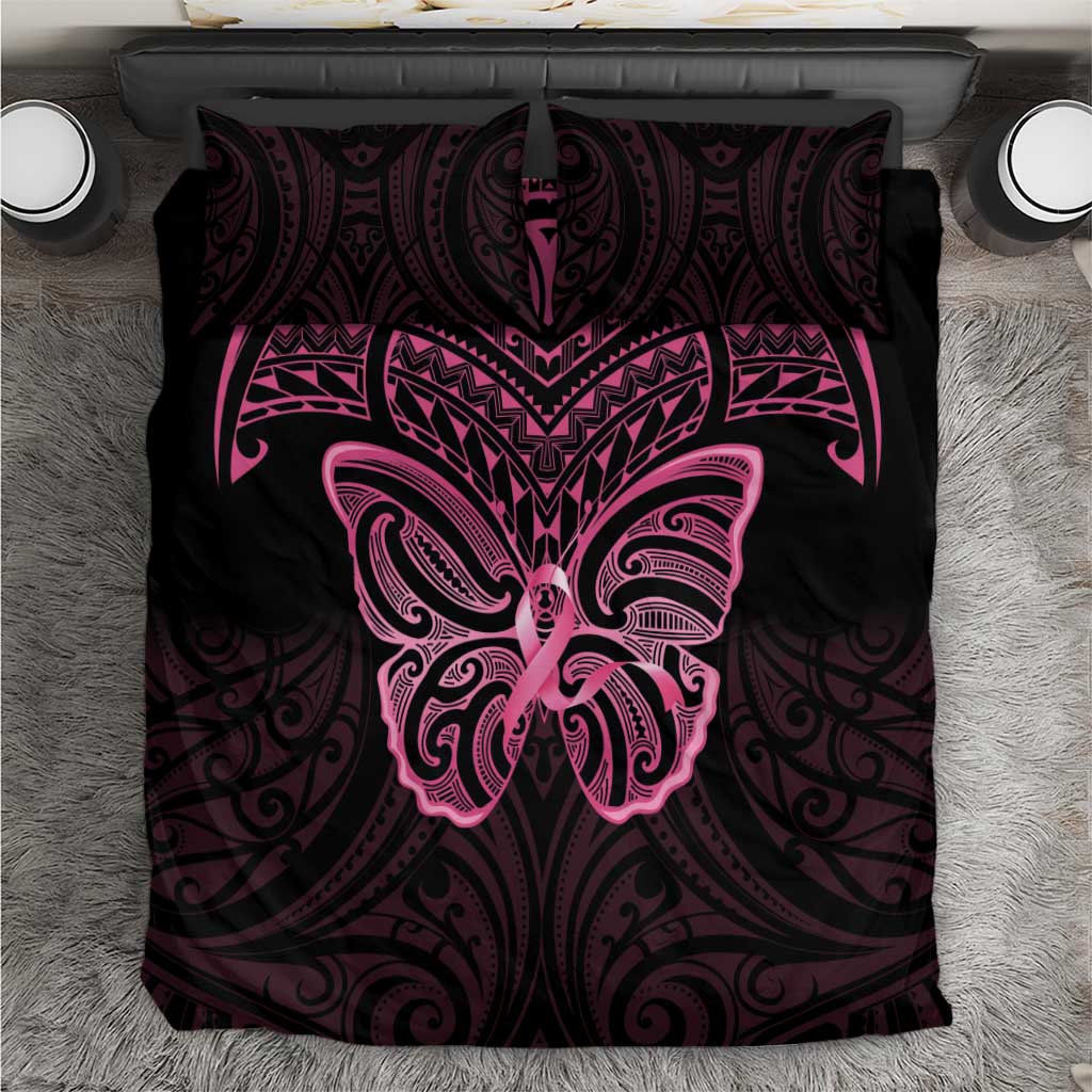 New Zealand Breast Cancer Awareness Bedding Set Maori Butterfly Pink Ribbon Black Version - Polynesian Pride