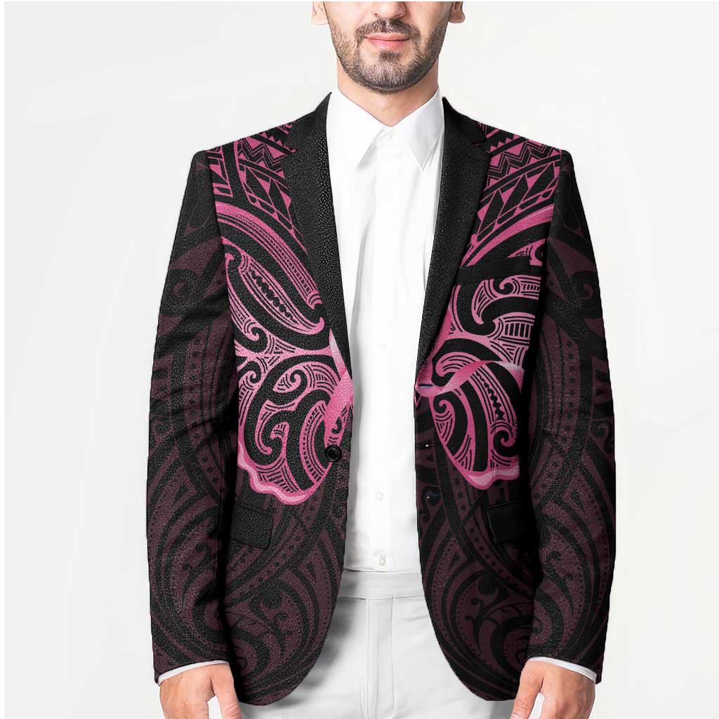 New Zealand Breast Cancer Awareness Blazer Maori Butterfly Pink Ribbon Black Version - Polynesian Pride