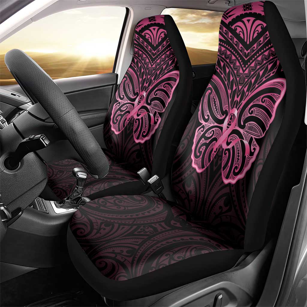 New Zealand Breast Cancer Awareness Car Seat Cover Maori Butterfly Pink Ribbon Black Version - Polynesian Pride
