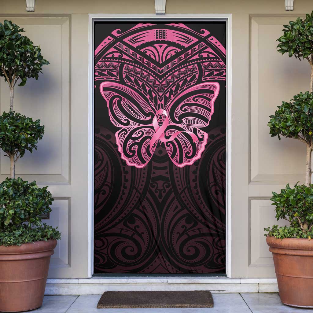 New Zealand Breast Cancer Awareness Door Cover Maori Butterfly Pink Ribbon Black Version - Polynesian Pride