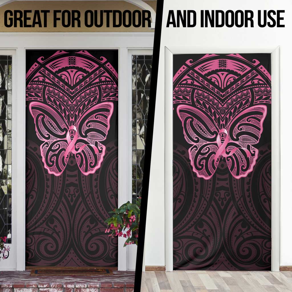 New Zealand Breast Cancer Awareness Door Cover Maori Butterfly Pink Ribbon Black Version - Polynesian Pride