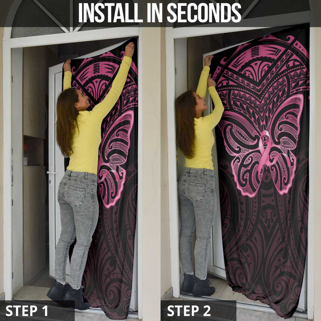 New Zealand Breast Cancer Awareness Door Cover Maori Butterfly Pink Ribbon Black Version - Polynesian Pride