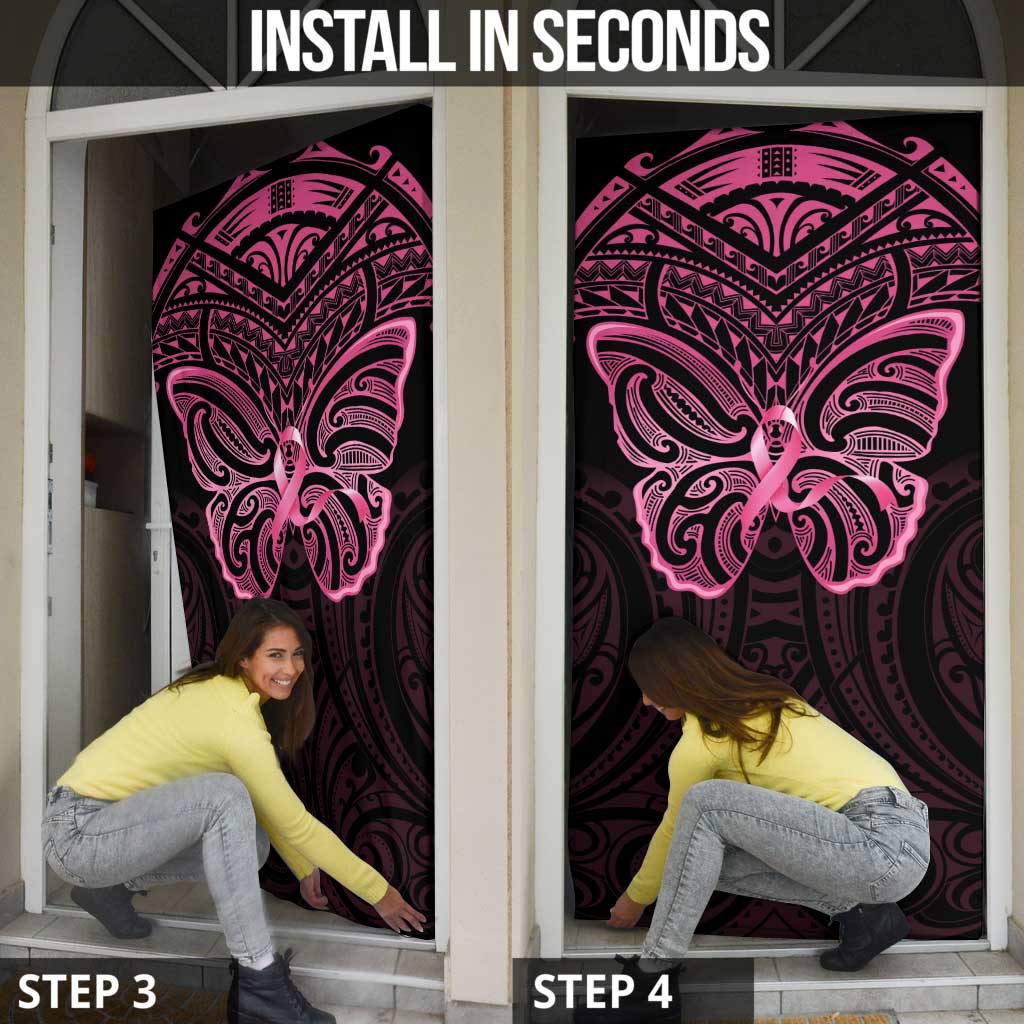New Zealand Breast Cancer Awareness Door Cover Maori Butterfly Pink Ribbon Black Version - Polynesian Pride