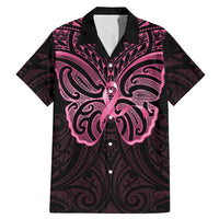 New Zealand Breast Cancer Awareness Family Matching Mermaid Dress and Hawaiian Shirt Maori Butterfly Pink Ribbon Black Version - Polynesian Pride