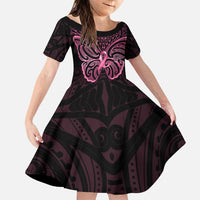 New Zealand Breast Cancer Awareness Family Matching Puletasi and Hawaiian Shirt Maori Butterfly Pink Ribbon Black Version - Polynesian Pride