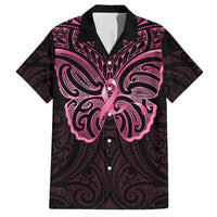 New Zealand Breast Cancer Awareness Family Matching Tank Maxi Dress and Hawaiian Shirt Maori Butterfly Pink Ribbon Black Version - Polynesian Pride