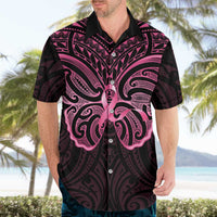 New Zealand Breast Cancer Awareness Hawaiian Shirt Maori Butterfly Pink Ribbon Black Version - Polynesian Pride