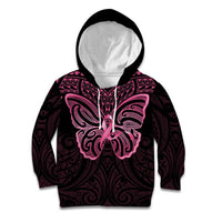 New Zealand Breast Cancer Awareness Kid Hoodie Maori Butterfly Pink Ribbon Black Version - Polynesian Pride