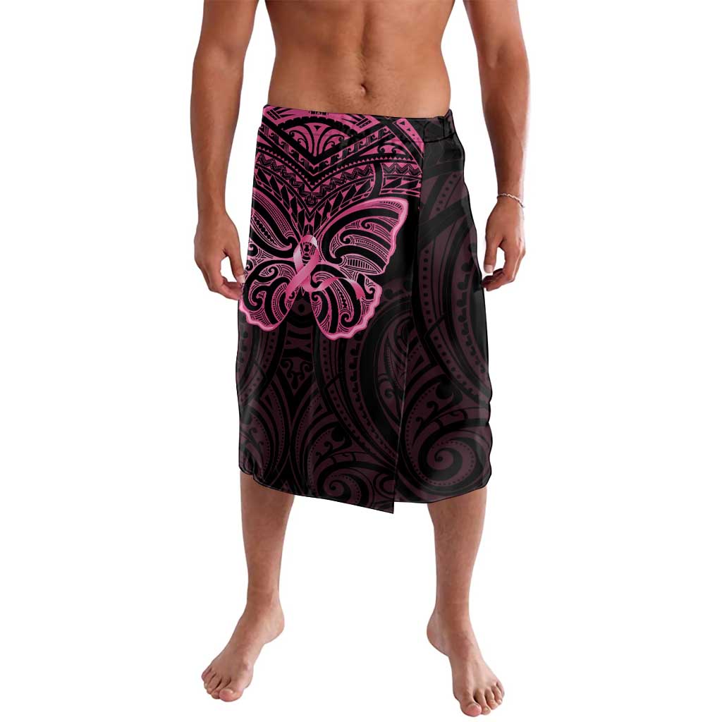 New Zealand Breast Cancer Awareness Lavalava Maori Butterfly Pink Ribbon Black Version - Polynesian Pride