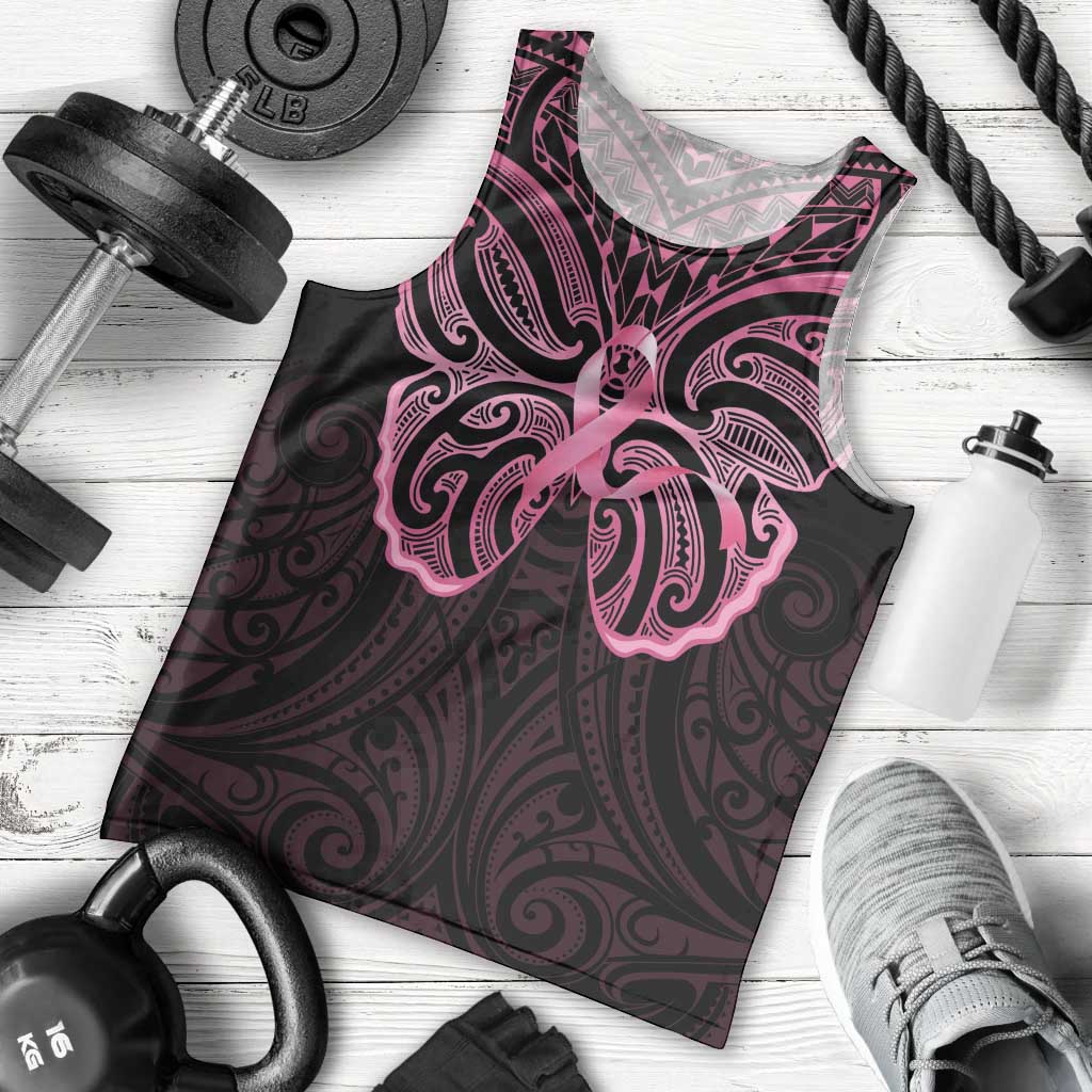 New Zealand Breast Cancer Awareness Men Tank Top Maori Butterfly Pink Ribbon Black Version - Polynesian Pride