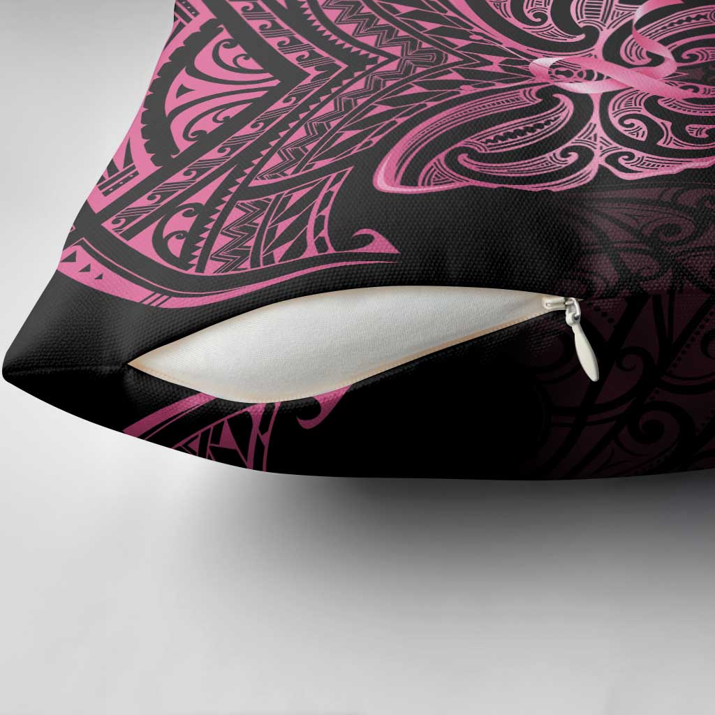 New Zealand Breast Cancer Awareness Pillow Cover Maori Butterfly Pink Ribbon Black Version - Polynesian Pride