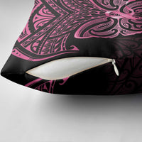 New Zealand Breast Cancer Awareness Pillow Cover Maori Butterfly Pink Ribbon Black Version - Polynesian Pride