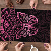New Zealand Breast Cancer Awareness Puzzle Maori Butterfly Pink Ribbon Black Version - Polynesian Pride