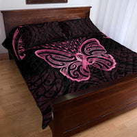 New Zealand Breast Cancer Awareness Quilt Bed Set Maori Butterfly Pink Ribbon Black Version - Polynesian Pride