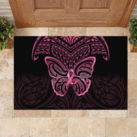 New Zealand Breast Cancer Awareness Rubber Doormat Maori Butterfly Pink Ribbon Black Version - Polynesian Pride