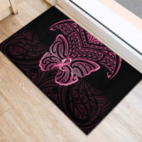New Zealand Breast Cancer Awareness Rubber Doormat Maori Butterfly Pink Ribbon Black Version - Polynesian Pride