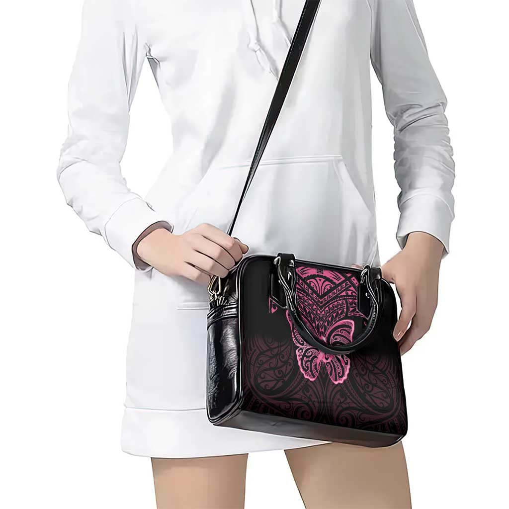 New Zealand Breast Cancer Awareness Shoulder Handbag Maori Butterfly Pink Ribbon Black Version - Polynesian Pride