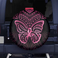 New Zealand Breast Cancer Awareness Spare Tire Cover Maori Butterfly Pink Ribbon Black Version - Polynesian Pride