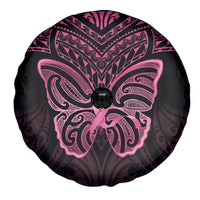 New Zealand Breast Cancer Awareness Spare Tire Cover Maori Butterfly Pink Ribbon Black Version - Polynesian Pride
