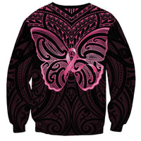 New Zealand Breast Cancer Awareness Sweatshirt Maori Butterfly Pink Ribbon Black Version - Polynesian Pride