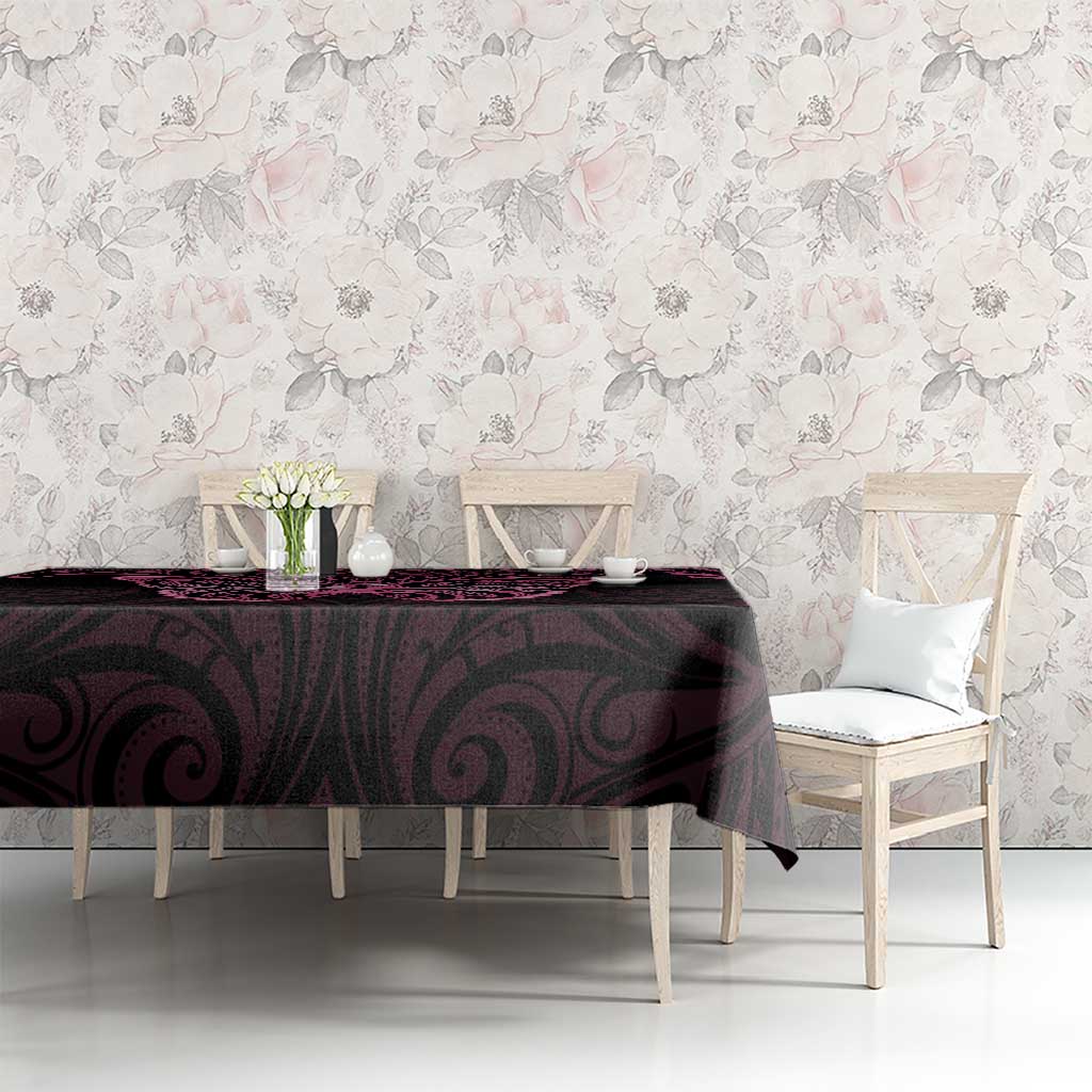 New Zealand Breast Cancer Awareness Tablecloth Maori Butterfly Pink Ribbon Black Version - Polynesian Pride