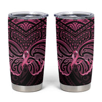 New Zealand Breast Cancer Awareness Tumbler Cup Maori Butterfly Pink Ribbon Black Version - Polynesian Pride