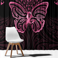 New Zealand Breast Cancer Awareness Window Curtain Maori Butterfly Pink Ribbon Black Version - Polynesian Pride