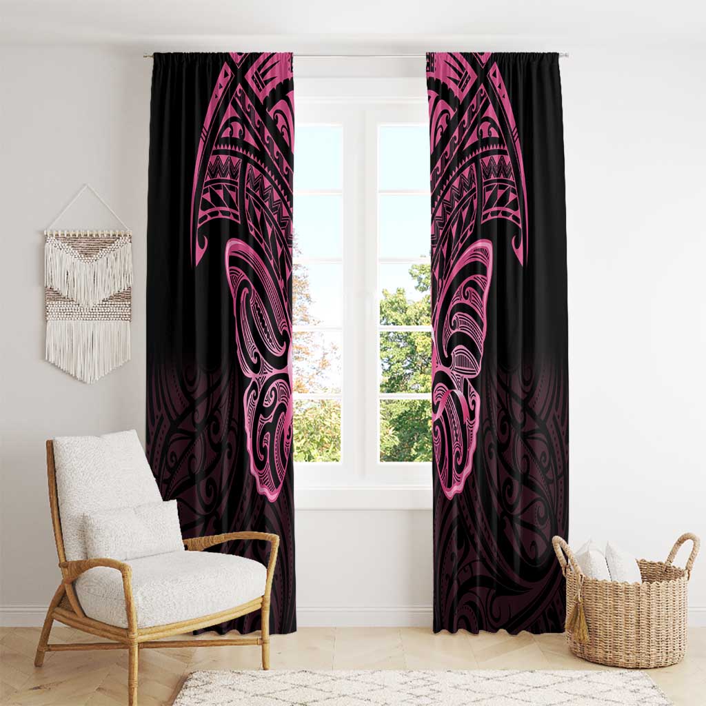 New Zealand Breast Cancer Awareness Window Curtain Maori Butterfly Pink Ribbon Black Version - Polynesian Pride