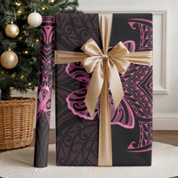 New Zealand Breast Cancer Awareness Wrapping Paper Maori Butterfly Pink Ribbon Black Version - Polynesian Pride