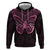New Zealand Breast Cancer Awareness Zip Hoodie Maori Butterfly Pink Ribbon Black Version - Polynesian Pride