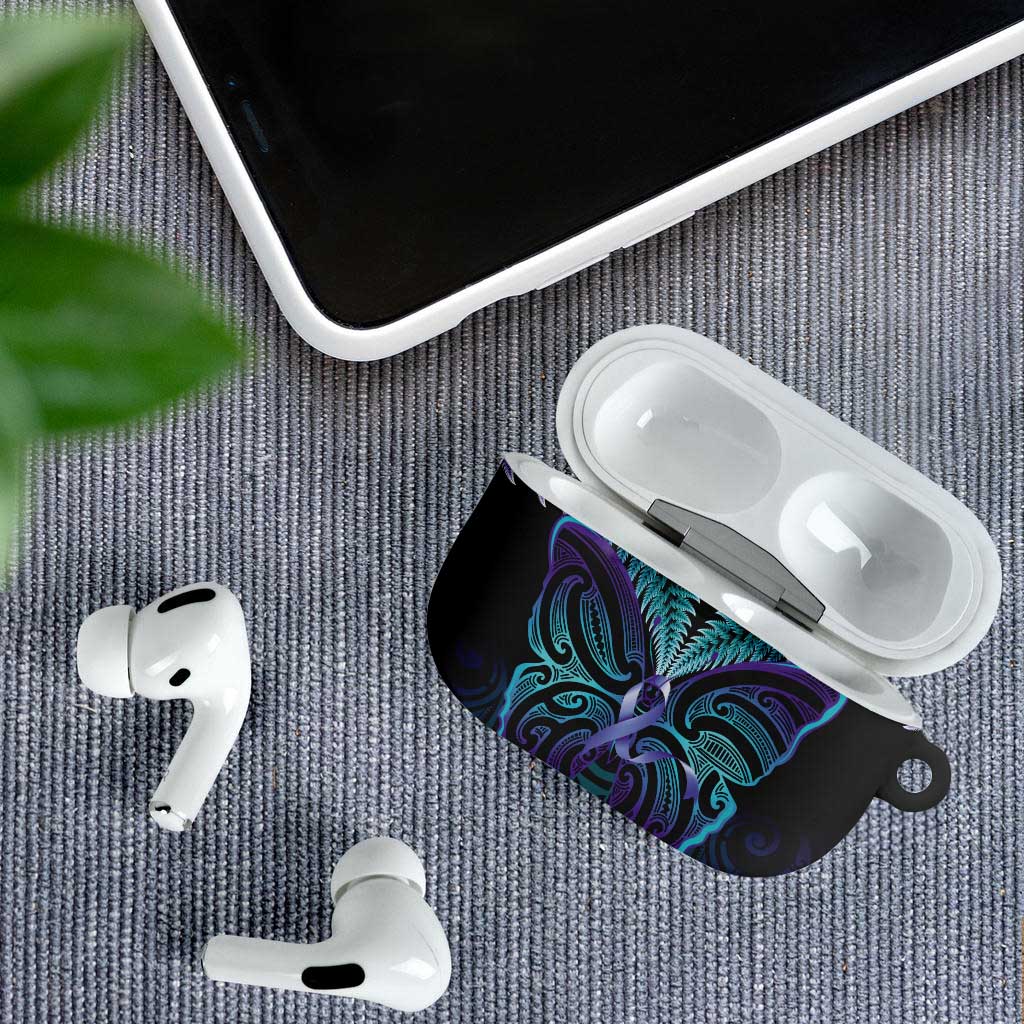 Suicide Prevention New Zealand AirPods Case Aotearoa Maori Butterfly Mix Silver Fern - Polynesian Pride