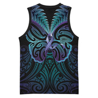 Suicide Prevention New Zealand Basketball Jersey Aotearoa Maori Butterfly Mix Silver Fern - Polynesian Pride