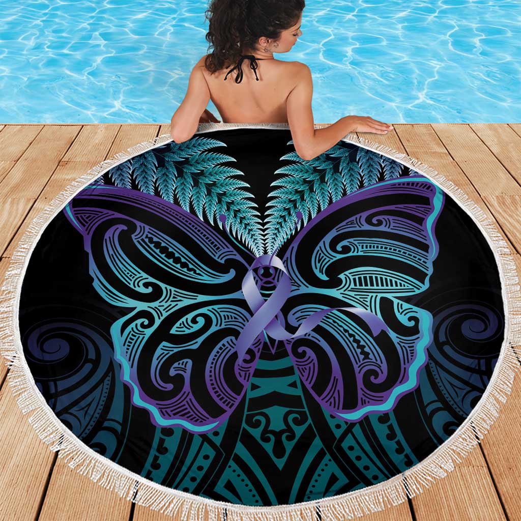 Suicide Prevention New Zealand Beach Blanket Aotearoa Maori Butterfly Mix Silver Fern - Polynesian Pride