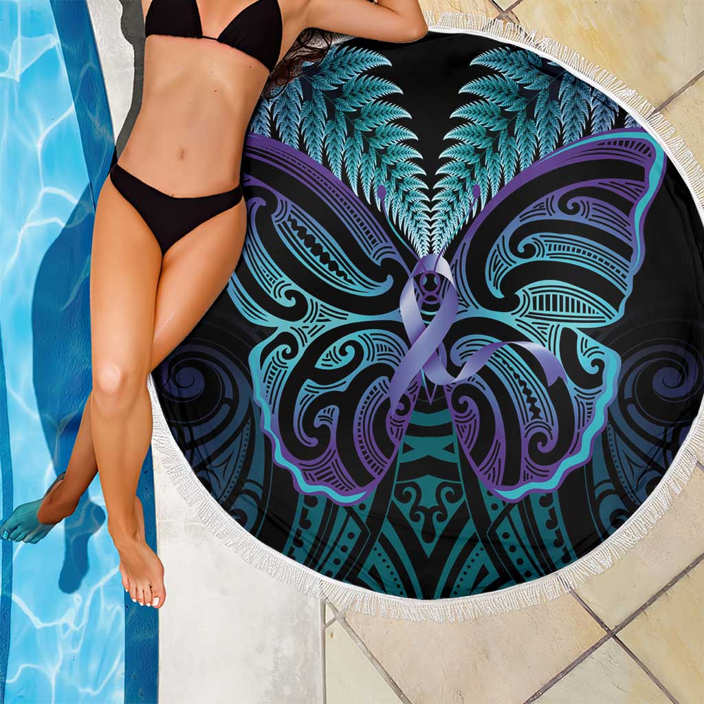 Suicide Prevention New Zealand Beach Blanket Aotearoa Maori Butterfly Mix Silver Fern - Polynesian Pride