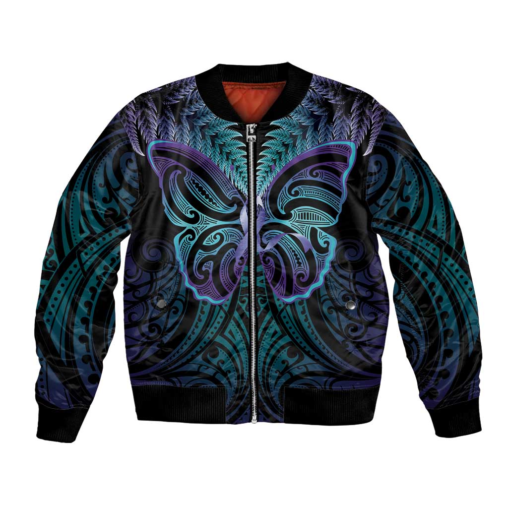 Suicide Prevention New Zealand Bomber Jacket Aotearoa Maori Butterfly Mix Silver Fern - Polynesian Pride