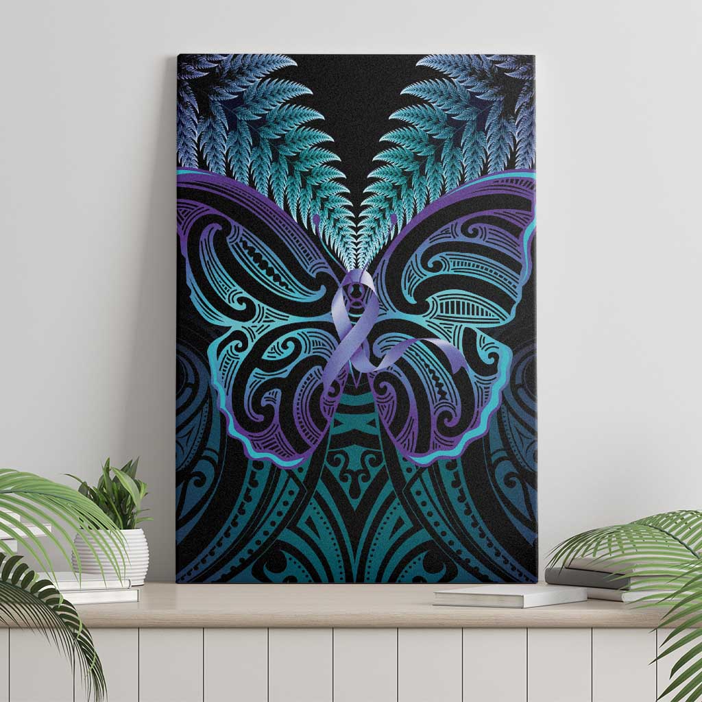 Suicide Prevention New Zealand Canvas Wall Art Aotearoa Maori Butterfly Mix Silver Fern - Polynesian Pride