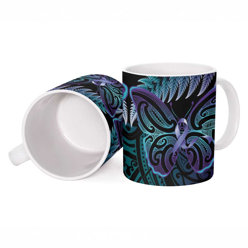 Suicide Prevention New Zealand Ceramic Mug Aotearoa Maori Butterfly Mix Silver Fern - Polynesian Pride
