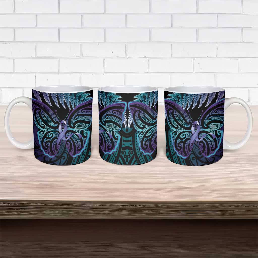 Suicide Prevention New Zealand Ceramic Mug Aotearoa Maori Butterfly Mix Silver Fern - Polynesian Pride