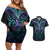 Suicide Prevention New Zealand Couples Matching Off Shoulder Short Dress and Hawaiian Shirt Aotearoa Maori Butterfly Mix Silver Fern - Polynesian Pride